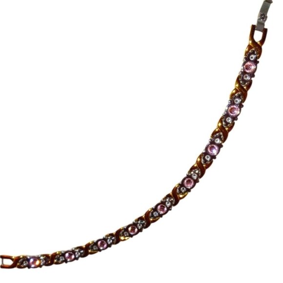 Pink Tourmaline Tennis Bracelet in Gold & Silver Toned Stainless Steel - Picture 4 of 9
